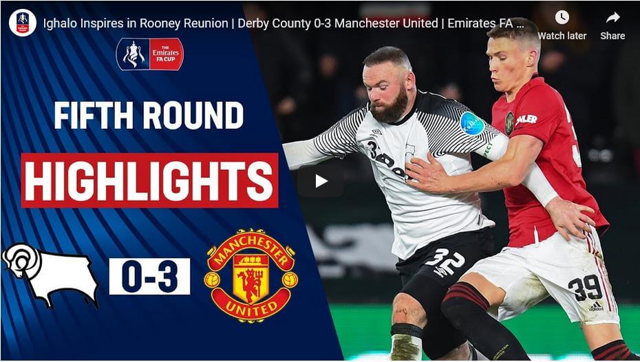 Derby County 0-3 Manchester United